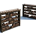 Two Carved Wooden Bookshelves Filled with Stacked Books on Multiple Shelves