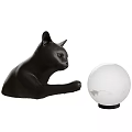 Decorative Black Cat Shaped Table Lamp With White Round Shade Modern Design