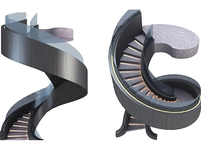 Elegant Modern Spiral Staircase Design Featuring Metal Frame And Glass Railing 3d model