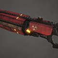 Red Heavy Duty Weapon Featuring Radiation Symbol and Yellow Indicator Lights 3d model