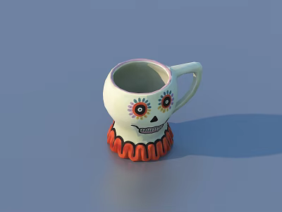 Decorative Skull Design Mug With Colorful Eyes And Red Ruffled Base For Home Use 3d model