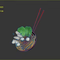 Fresh Colorful Noodle Bowl With Red Chopsticks Green Vegetables And White Mushrooms