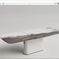 Contemporary Dining Table With Natural Marble Top And Sleek White Pedestal Base Design