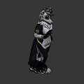 White Fur Anthropomorphic Snow Leopard Game Character With Blue Nose Green Eyes And Waving Hand