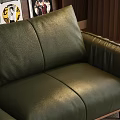 Green Leather Sofa and Wooden Coffee Table Set With Bookshelf Floor Lamp and Rug