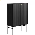Modern Black Console Cabinet and Side Cabinet with Vertical Striped Design and Metal Legs