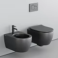 Modern Wall Mounted Black Toilet With Bidet And Black Faucet On Light Wall