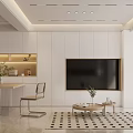 Modern Living Dining Room Interior With White Cabinets TV Wall And Dining Table 3d model