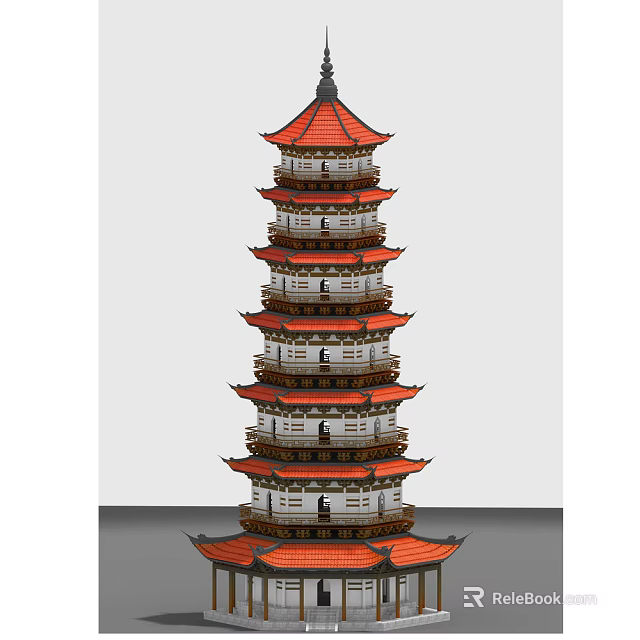 Traditional Chinese Multi layered Pagoda With Red Roofs And Curved Eaves 3d model 