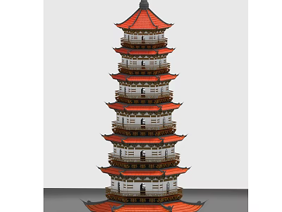 Traditional Chinese Multi layered Pagoda With Red Roofs And Curved Eaves 3d model