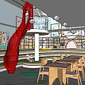 Colorful Kindergarten Interior With Red Slide Bookshelves Tables And Balloon Decorations