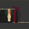 Stylish Black Handbag With Green Red Stripes Golden Buckle Chain And Bow Ribbon
