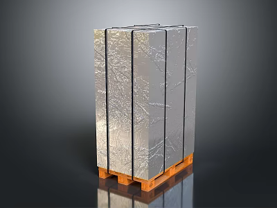 Shiny Silver Metallic Rectangular Block With Textured Surface On Orange Pallet 3d model