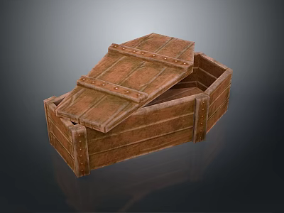 Vintage Rustic Wooden Storage Chest With Open Lid And Metal Rivets 3d model