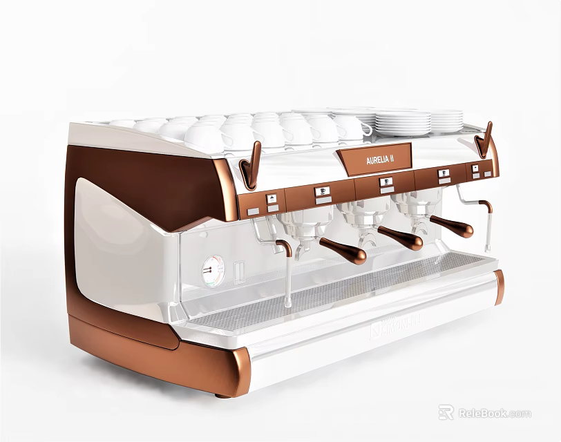 Modern White and Copper Kitchen Coffee Machine Appliance with Cups On Top 3d model 