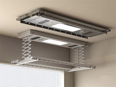 Ceiling Mounted Foldable Drying Rack With LED Lights And Metal Structure 3d model