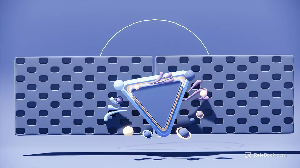 Blue Geometric Triangle Decor With Perforated Wall Background And Curved Accents 3d model