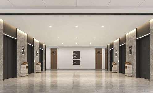 Office building elevator corridor 3d model