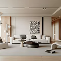 Modern Minimalist Living Room Interior With Beige Sofa Black Coffee Table And Decorative Wall Art