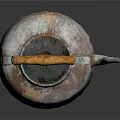 Vintage Rustic Teapot With Wooden Handle And Rusted Weathered Metal Surface