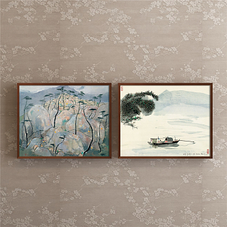 New Chinese Landscape Painting Black and White Restaurant Water Jiangnan Decoration Painting 3d model