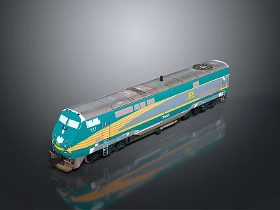 Teal Model Train With Yellow And Silver Stripes And Detailed Design 3d model