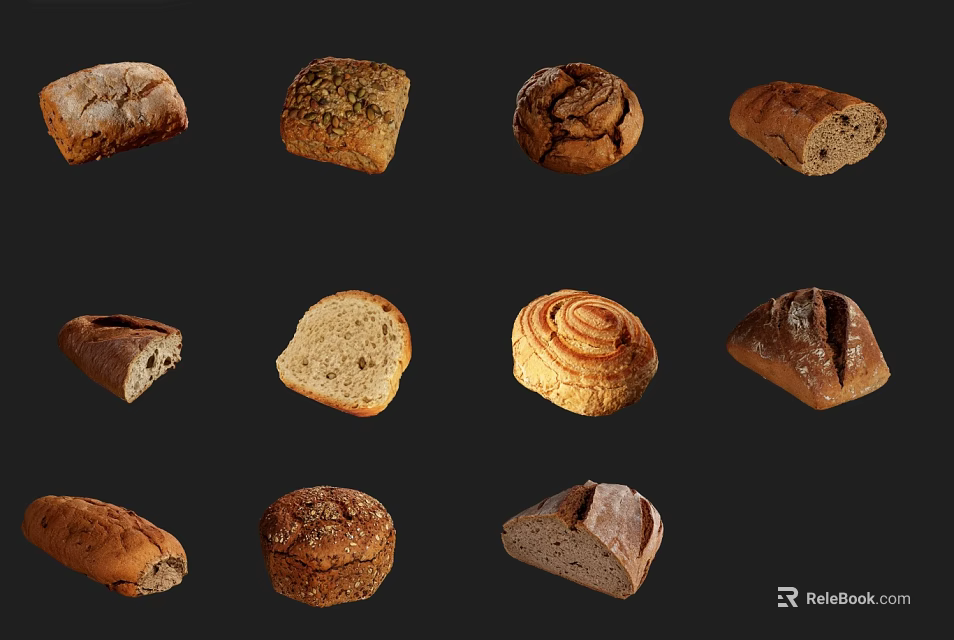 Assorted Freshly Baked Bread Different Types Including Loaves Rolls And Sourdough 3d model 