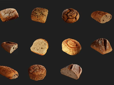 Assorted Freshly Baked Bread Different Types Including Loaves Rolls And Sourdough 3d model