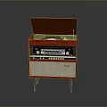 Vintage Record Player With Wooden Case Open Lid Vinyl Record Control Knobs And Speaker Grilles