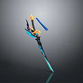 Ornate Fantasy Weapon Featuring Blue Glowing Blade Black Design And Orange Accents