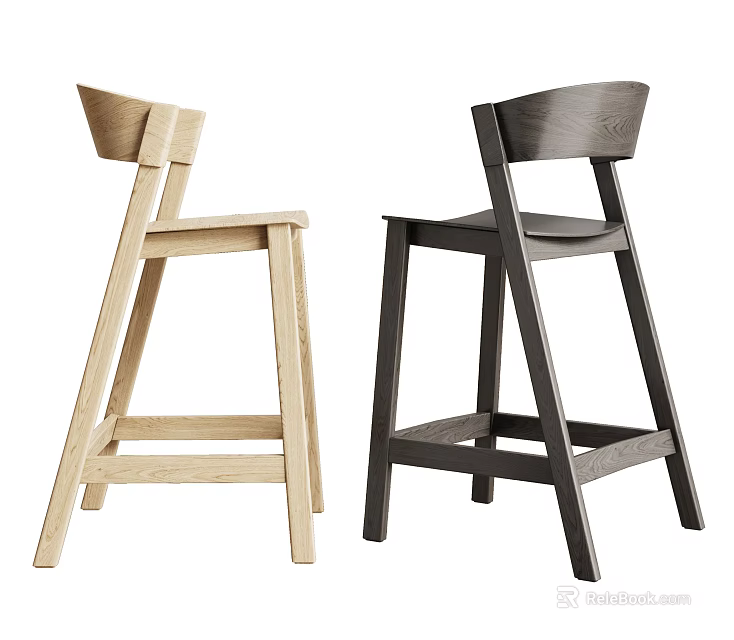 Modern Wooden Bar Stools With Light And Dark Finish And Backrest Design 3d model 