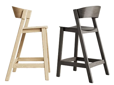 Modern Wooden Bar Stools With Light And Dark Finish And Backrest Design 3d model