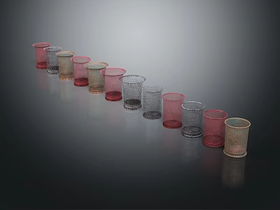 Public Facilities Display With Colorful Glass Cups In Various Materials Arranged Neatly 3d model