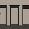 Black Door Frames With Decorative Tops Against Light Wall And Potted Plant 3d model