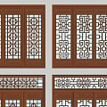 Chinese-style double doors and windows 3d model