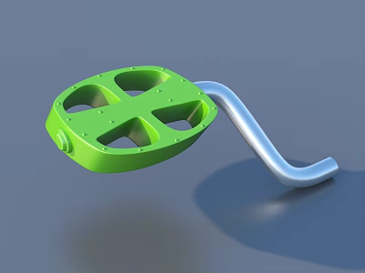 Green Circular Tool With Multiple Holes And Silver Curved Handle 3d model