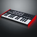 Electronic Music Synthesizer Keyboard With Black White Keys Red Frame Black Body And Control Knobs