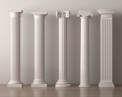 Decorative Classical White Columns With Fluted Shafts And Ornate Capitals In Interior 3d model