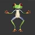 Vibrant Colored Frog with Red Eyes Green Body Blue Legs and Orange Toes