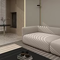 Modern Warm Neutral Living Room With Soft Sectional Sofa And Elegant Ambient Lighting Design