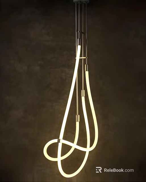 Modern Minimalist Curved LED Chandelier With Metal Frame And Warm Light 3d model 