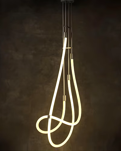 Modern Minimalist Curved LED Chandelier With Metal Frame And Warm Light 3d model