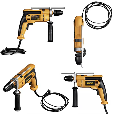 DEWALT Industrial Electric Drills And Hammer Drills Yellow Black Professional Power Tools 3d model