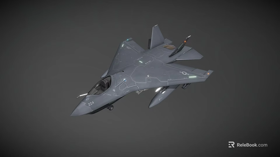 Modern Gray Stealth Fighter Jet With Sleek Aerodynamic Design And Cockpit 3d model 