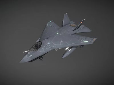 Modern Gray Stealth Fighter Jet With Sleek Aerodynamic Design And Cockpit 3d model