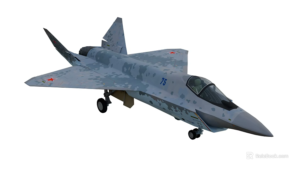 Modern Military Fighter Jet With Camouflage Paint And Number 75 Design 3d model 