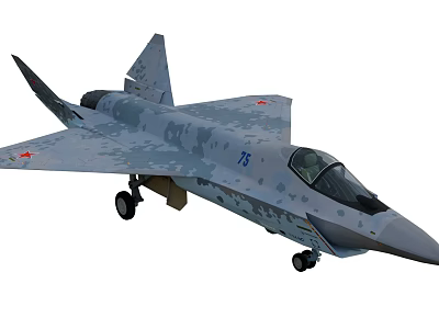 Modern Military Fighter Jet With Camouflage Paint And Number 75 Design 3d model