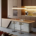 Modern Kitchen Interior With Wooden Island Countertop Bar Stools Lighting And Appliances