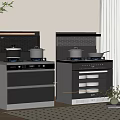 Modern Integrated Kitchen Appliances With Gas Cooktops Oven And Pots In Home Setting