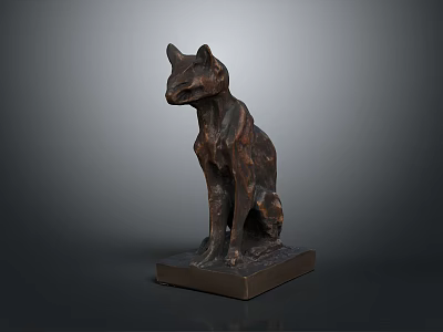 Bronze Animal Sculpture Sitting On Square Base With Detailed Features 3d model